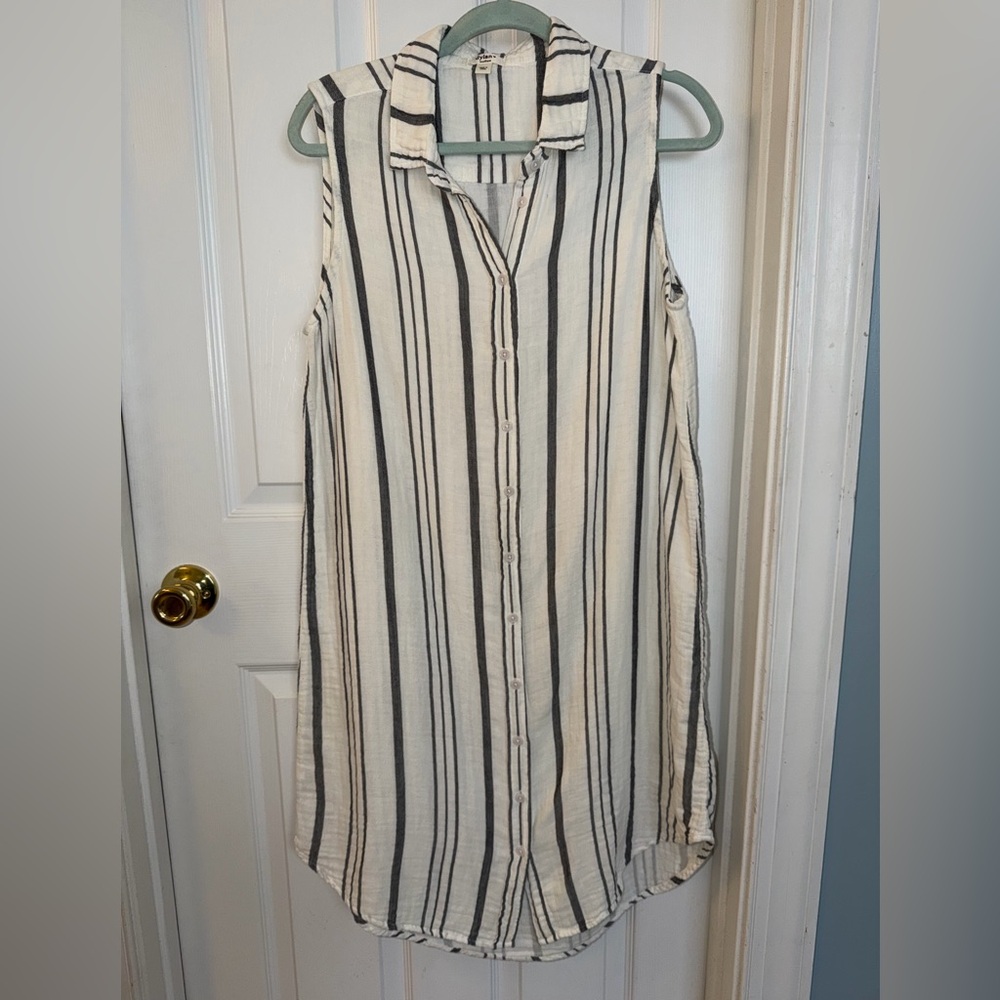 Dylan 100% Cotton Classic Vertical Stripe Shirt Dress Sz M